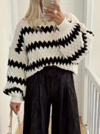 Striped Round Neck Dropped Shoulder Sweater (2)
