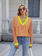 Lace-up Striped Long Sleeve T-shirt (11)