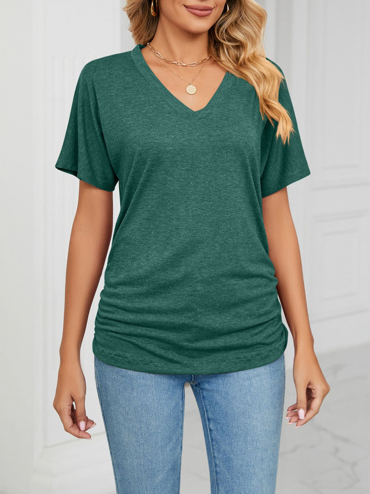 Casual V-neck Short Sleeve T-shirt (17)