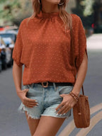Swiss Dot Mock Neck Half Sleeve Blouse (17)