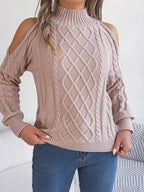 Cable Knit Cold Shoulder Turtleneck Sweater (12)
