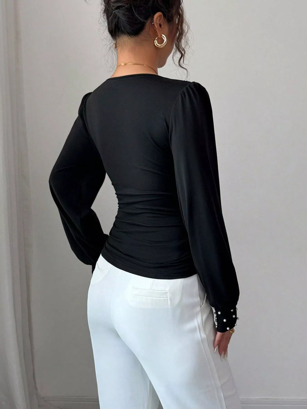 Pearl Embellished V-neck Blouse (6)