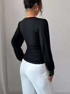 Pearl Embellished V-neck Blouse (6)