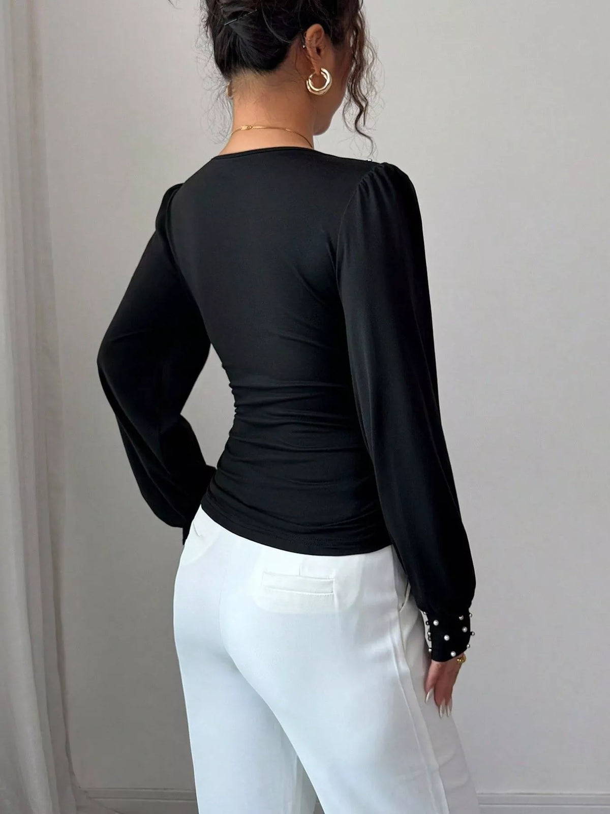 Pearl Embellished V-neck Blouse (6)