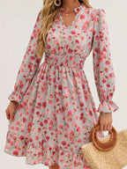 Floral Notched Flounce Sleeve Dress (4)