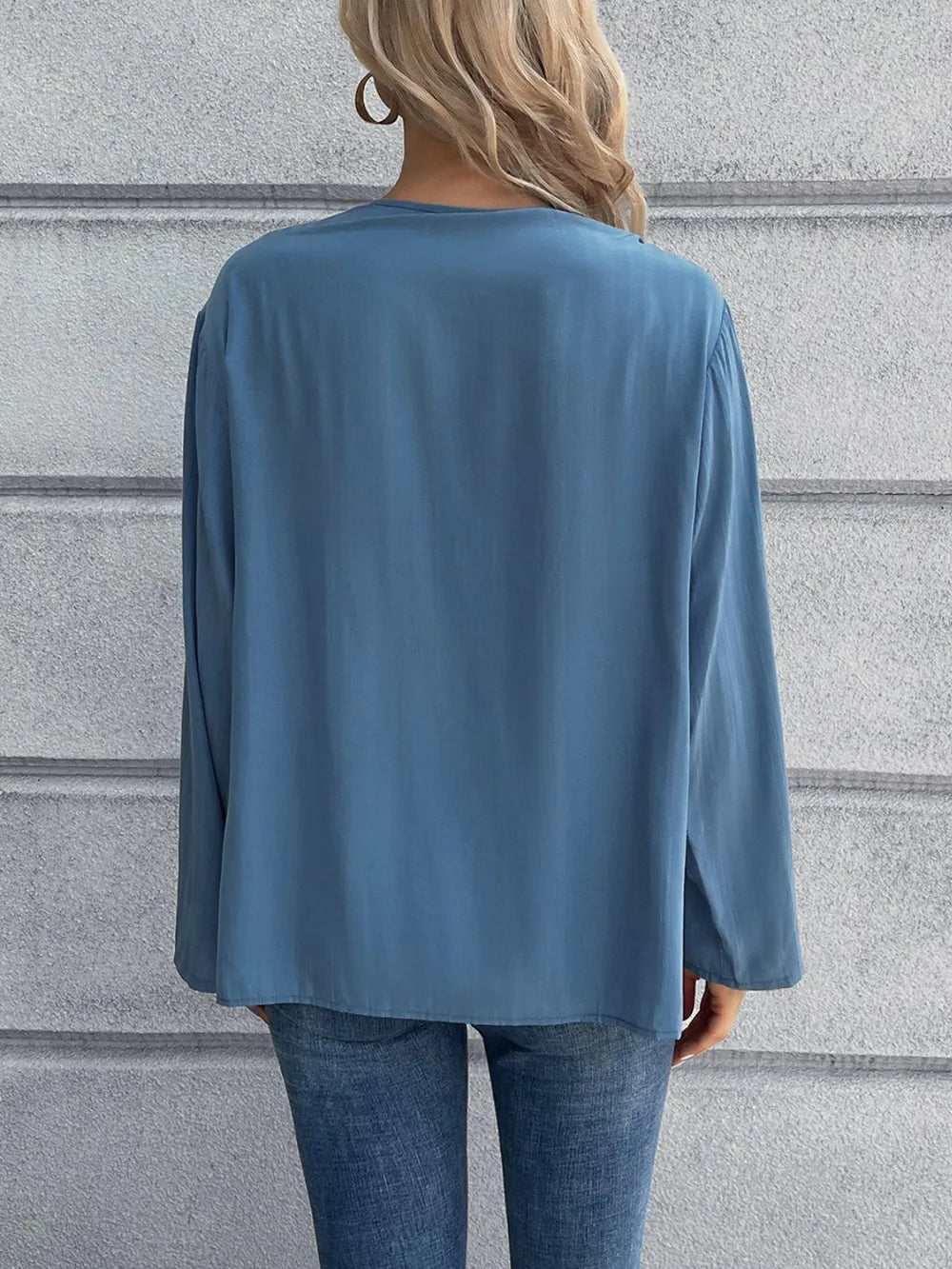 Half Button Long Sleeve Blouse (4)