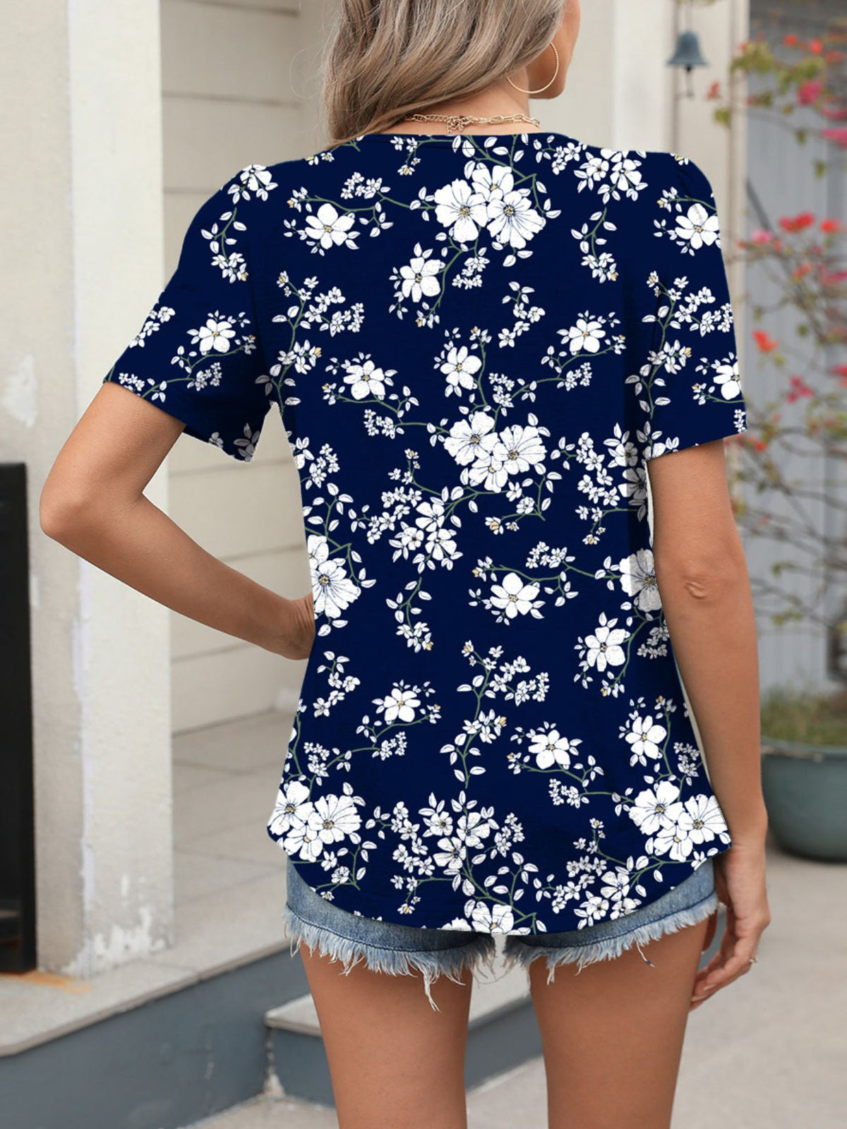 Floral Print Short Sleeve Blouse (18)