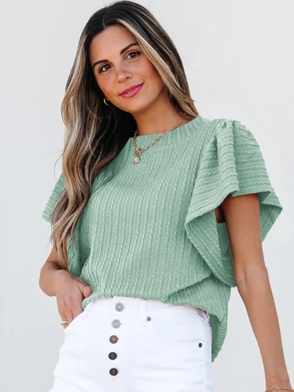 Round Neck Ruffle Sleeve Top (6)