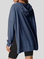 Slit Drawstring Waffle Knit Hoodie (18)