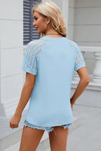 Openwork Round Neck Short Sleeve T-shirt (30)
