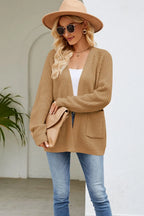 Open Front Raglan Sleeve Pocketed Cardigan (10)