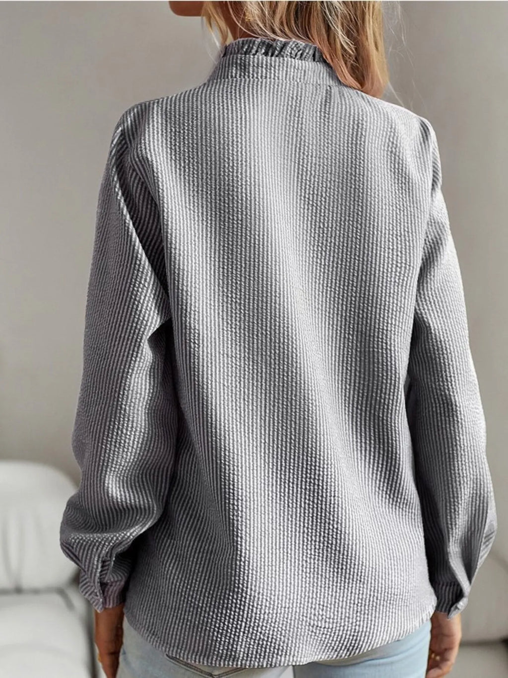 Striped Ruffle Detail Button-up Blouse (10)