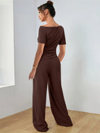 Round Neck Short Sleeve T-shirt Pants Set (15)