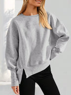 Slit Round Neck Dropped Shoulder Sweatshirt (17)