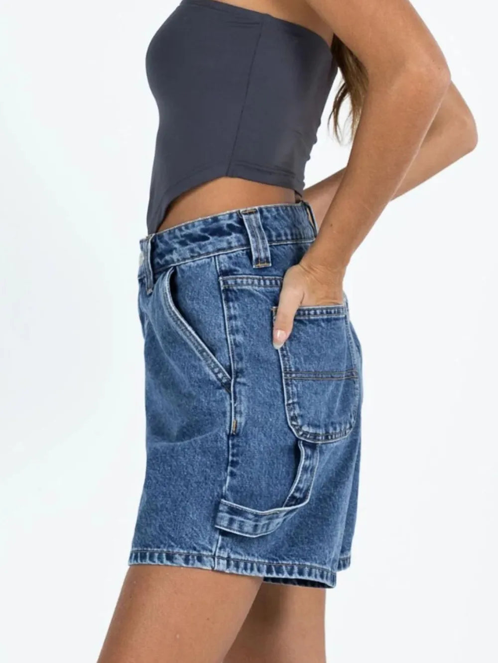Washed High Rise Denim Shorts (8)