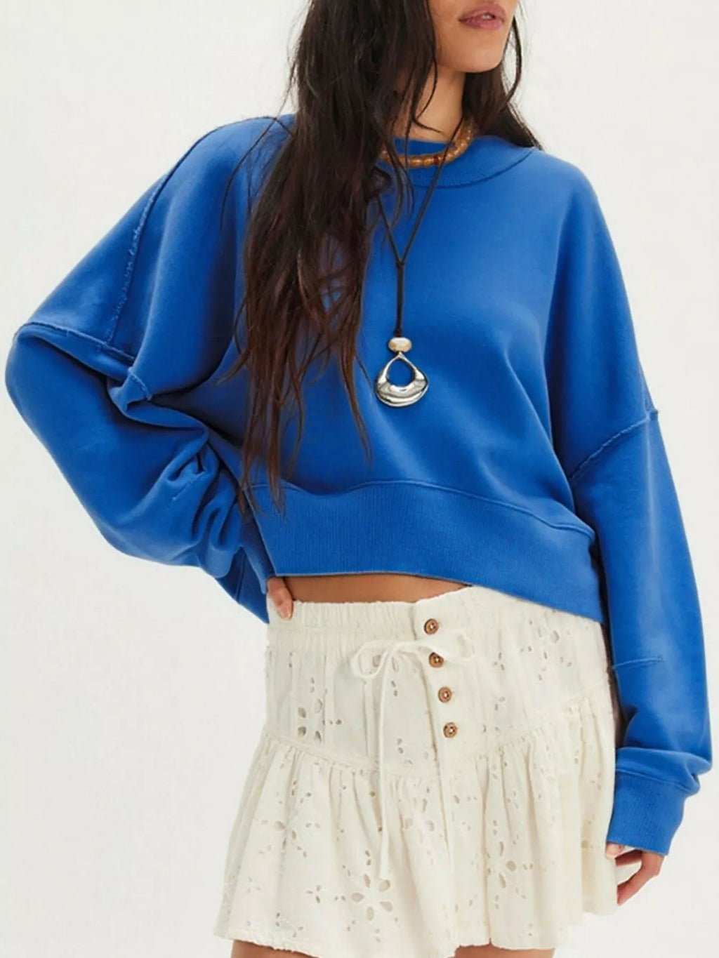 Exposed Seam Dropped Shoulder Sweatshirt (2)