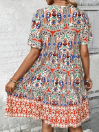 Printed Tie Neck Short Sleeve Dress (8)