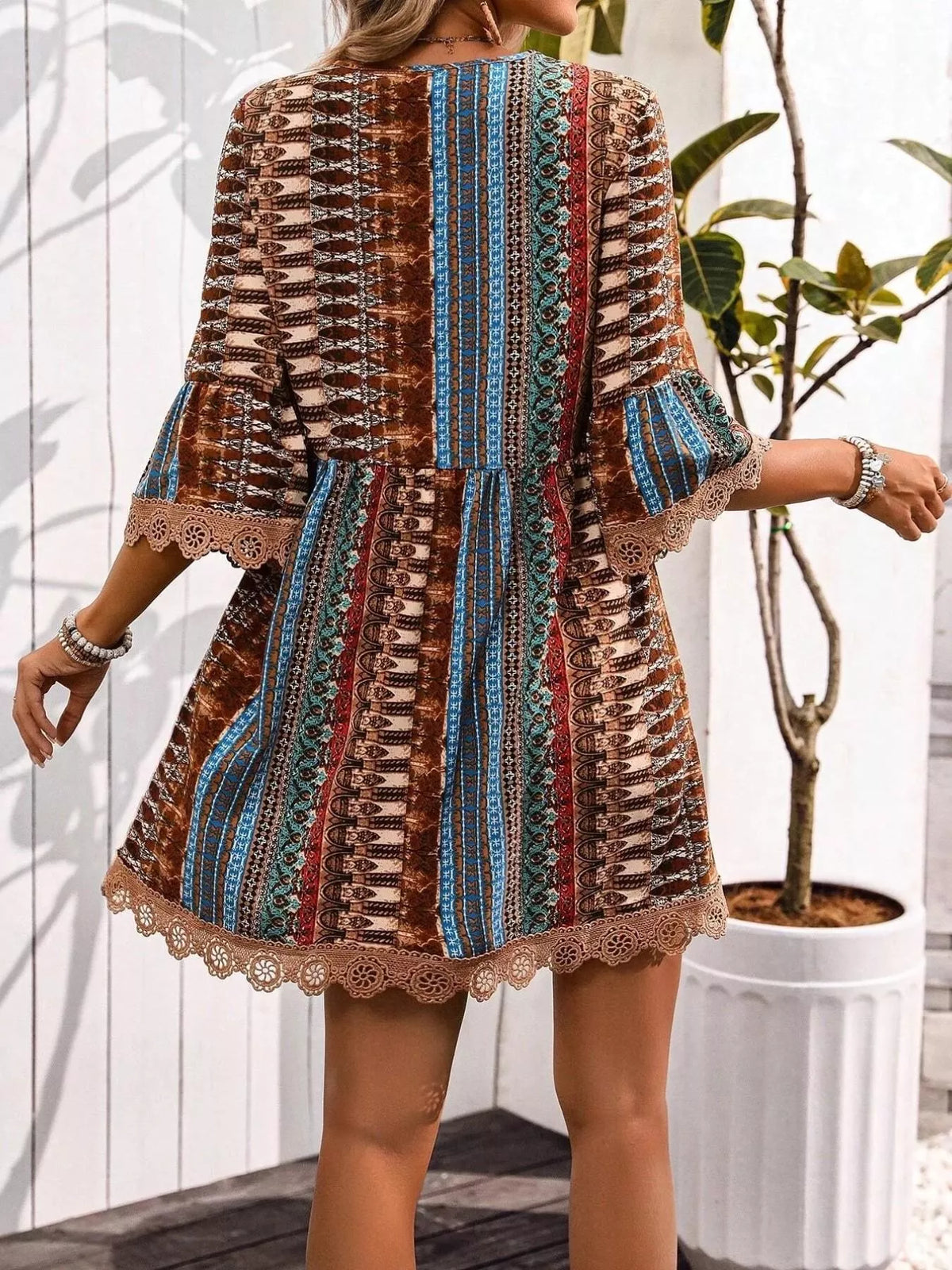 Printed V-neck A-line Dress (19)