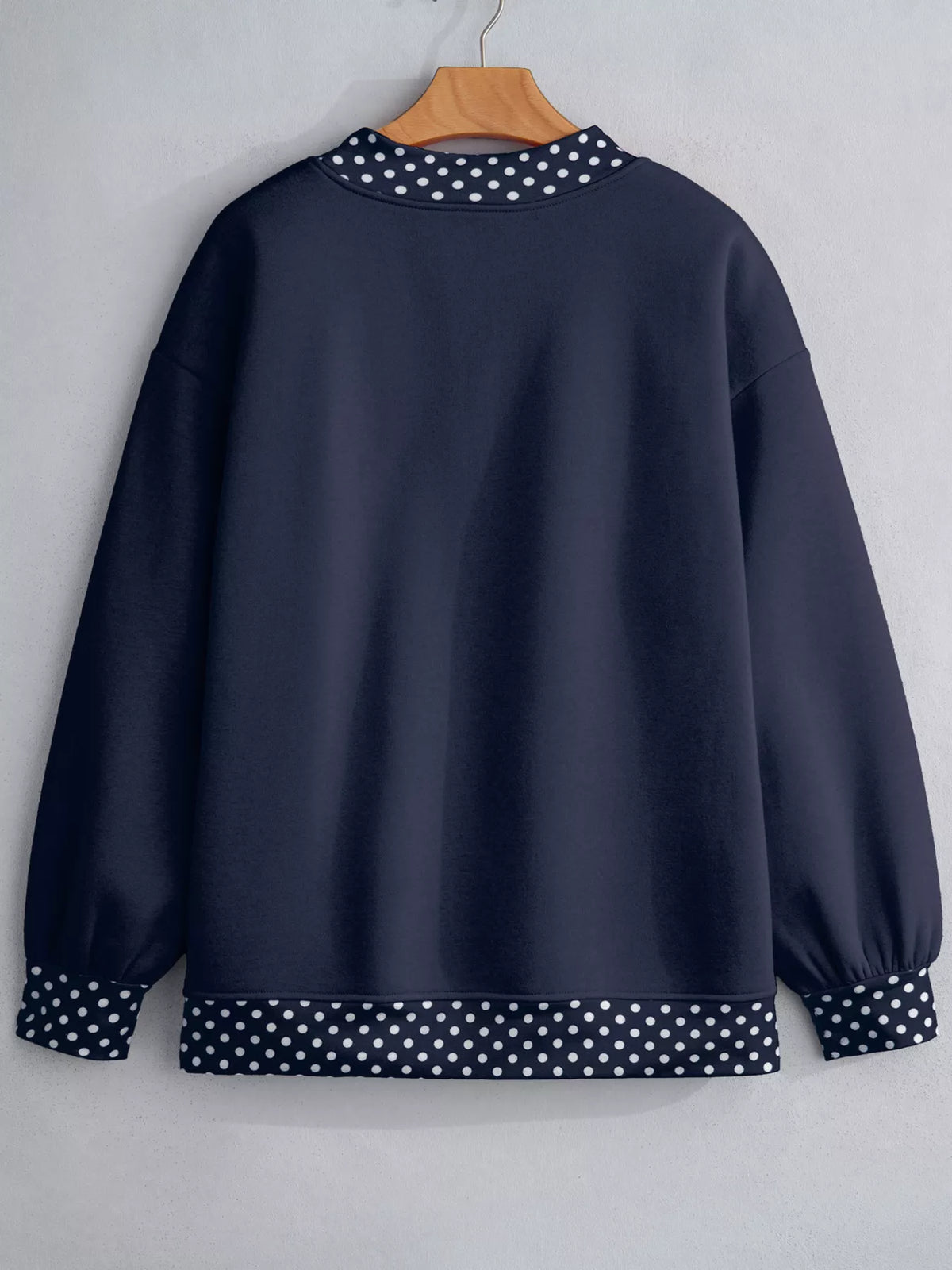 Polka Dot Trim Contrast Crew Neck Sweatshirt (3)