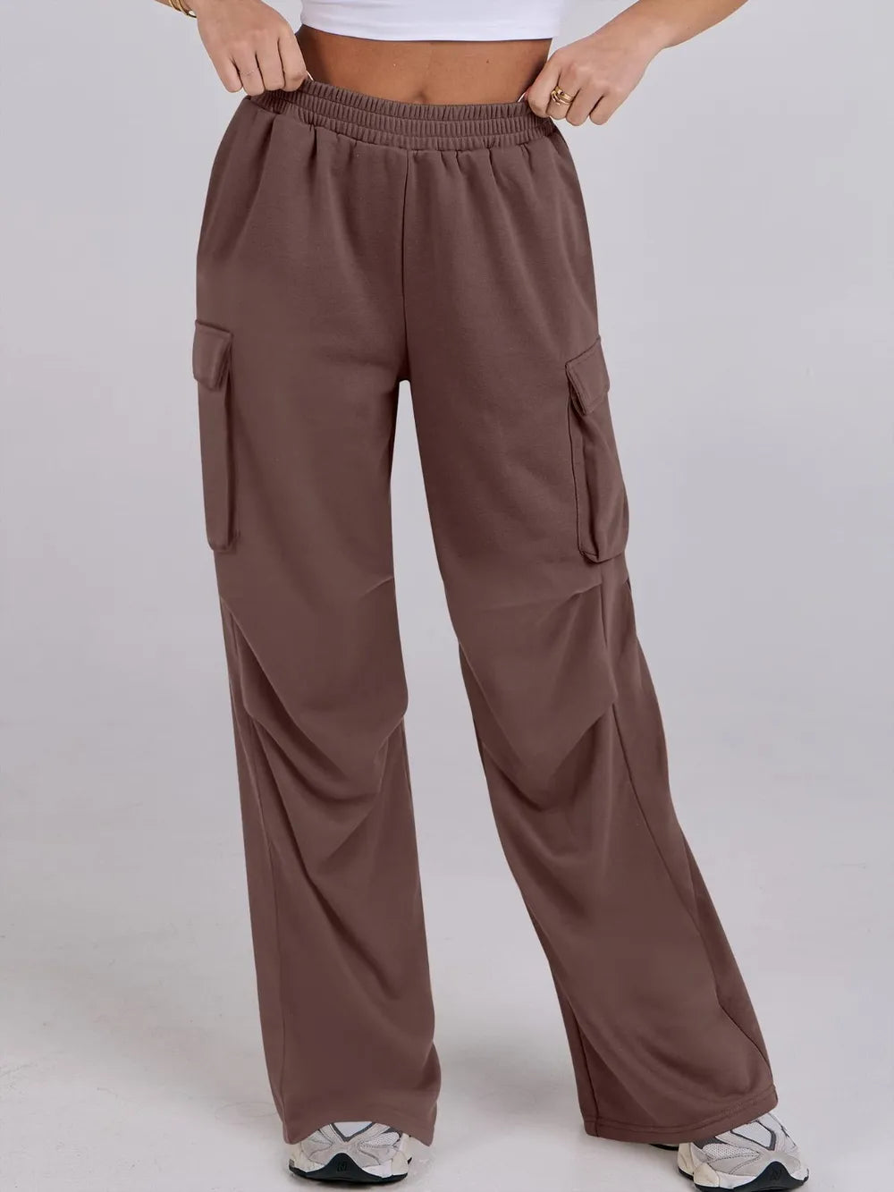 Elastic Waist Wide Leg Pants Pockets