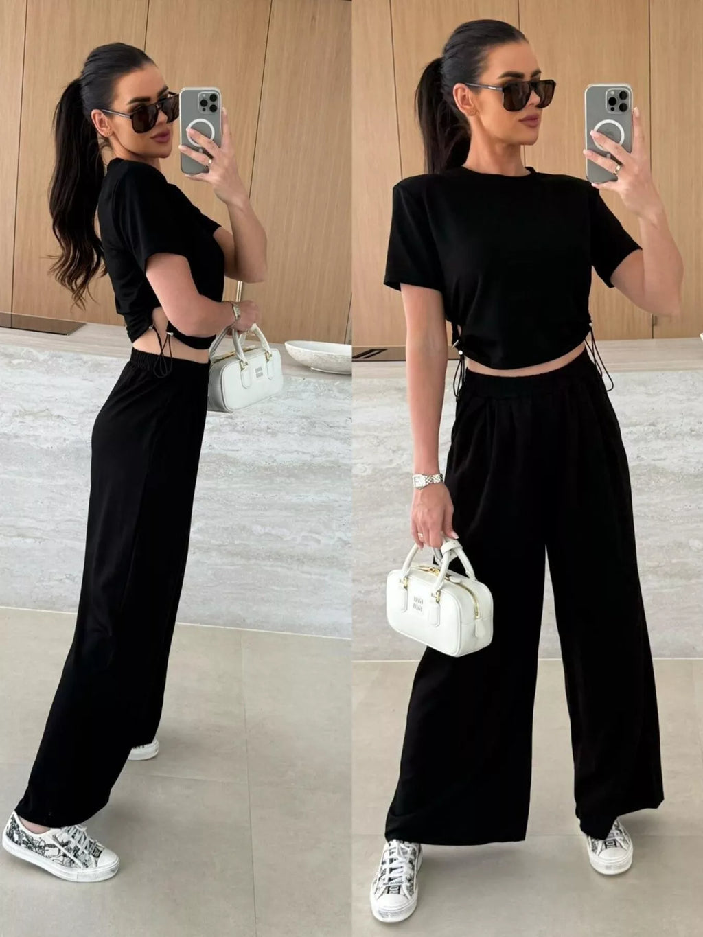 Drawstring Crop Top Wide-leg Pants Set (9)