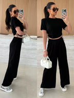 Drawstring Crop Top Wide-leg Pants Set (9)