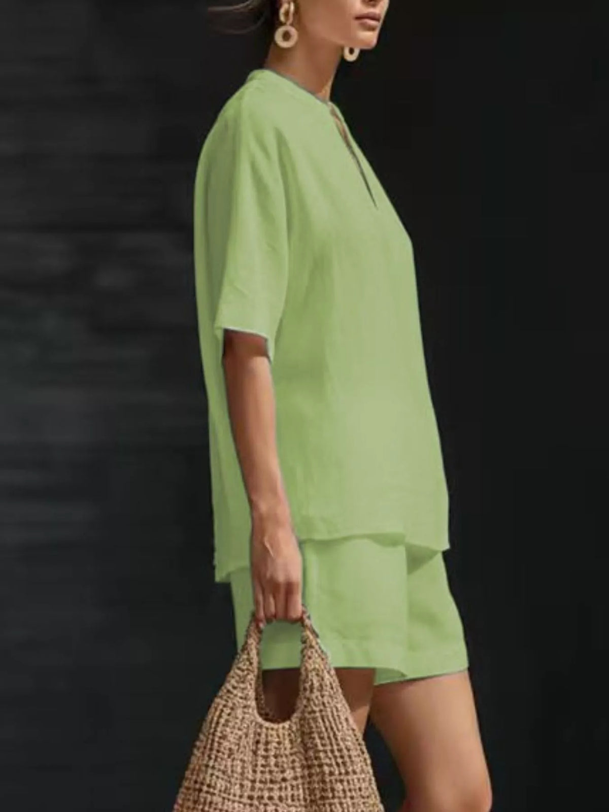 Notched Half Sleeve Top Shorts Set (5)