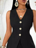 Sleeveless Button-down Vest Shorts Set (5)