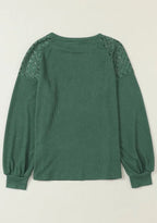 Lace Detail Round Neck Lantern Sleeve Top (16)