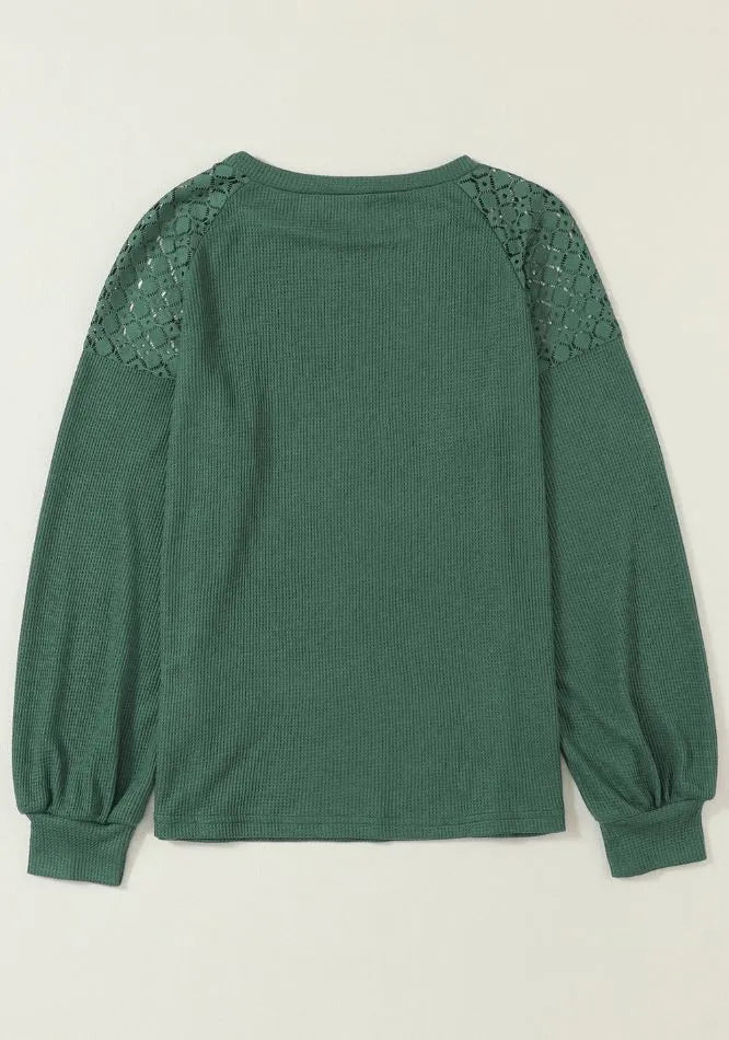 Lace Detail Round Neck Lantern Sleeve Top (16)