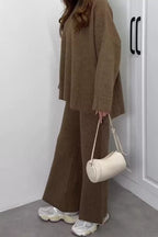 Dropped Shoulder Knit Sweater Wide Leg Pants Set (9)