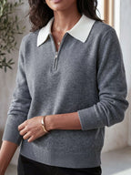 Contrast Collar Quarter Zip Sweater (2)