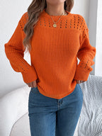Openwork Round Neck Long Sleeve Sweater (9)