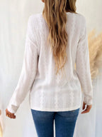 Eyelet V-neck Dropped Shoulder T-shirt (2)