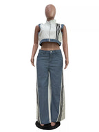 Zip Front Crop Top Striped Pants Set (5)
