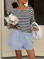 Boat Neck Striped Long Sleeve T-shirt (4)