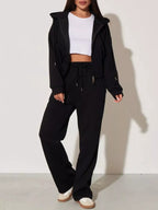 Zip-up Hoodie Wide-leg Pants Set (14)