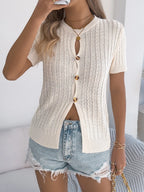 Cable Knit Button Down Short Sleeve Cardigan (5)