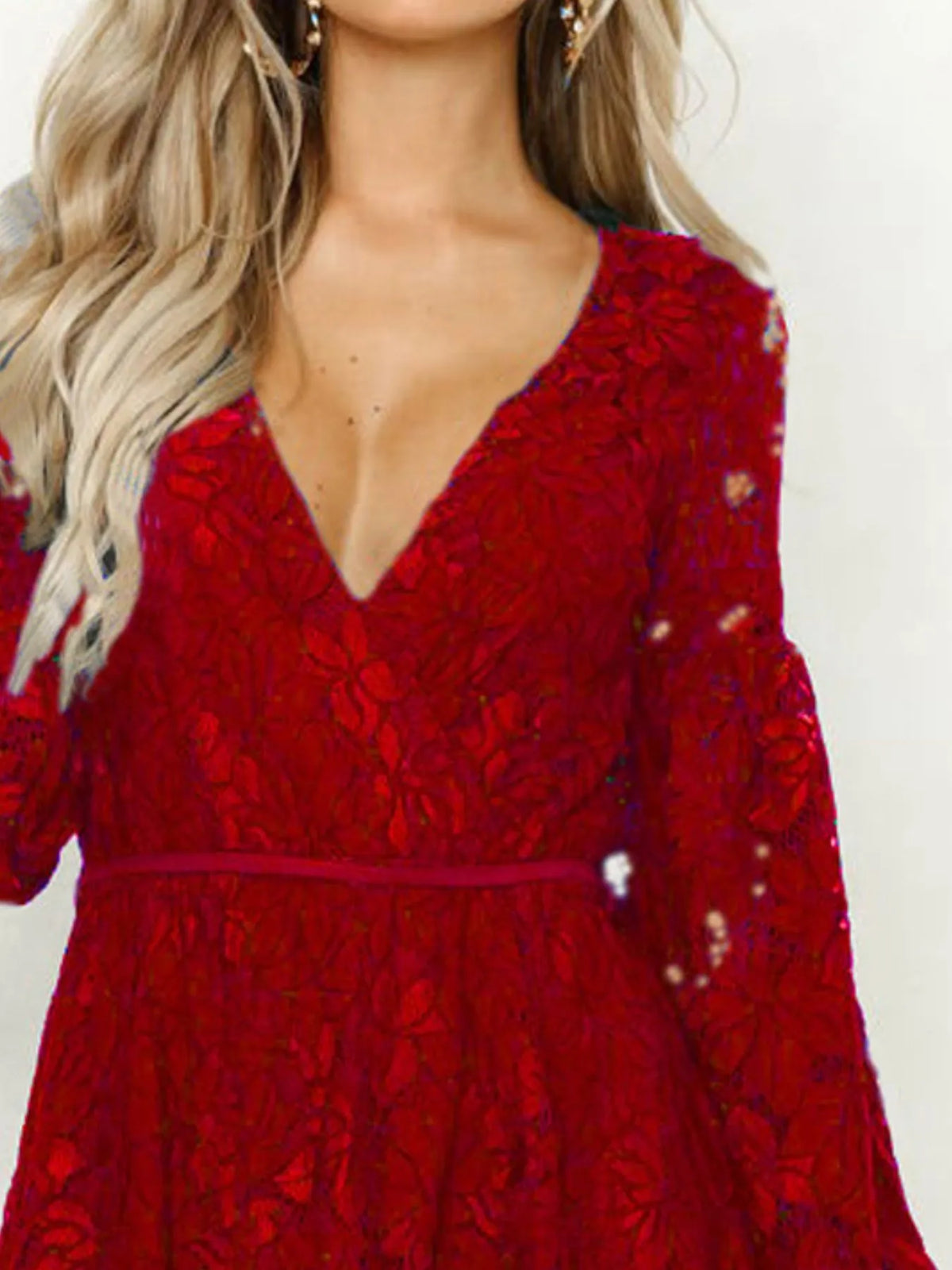 Lace V-neck Long Sleeve Mini Dress (6)