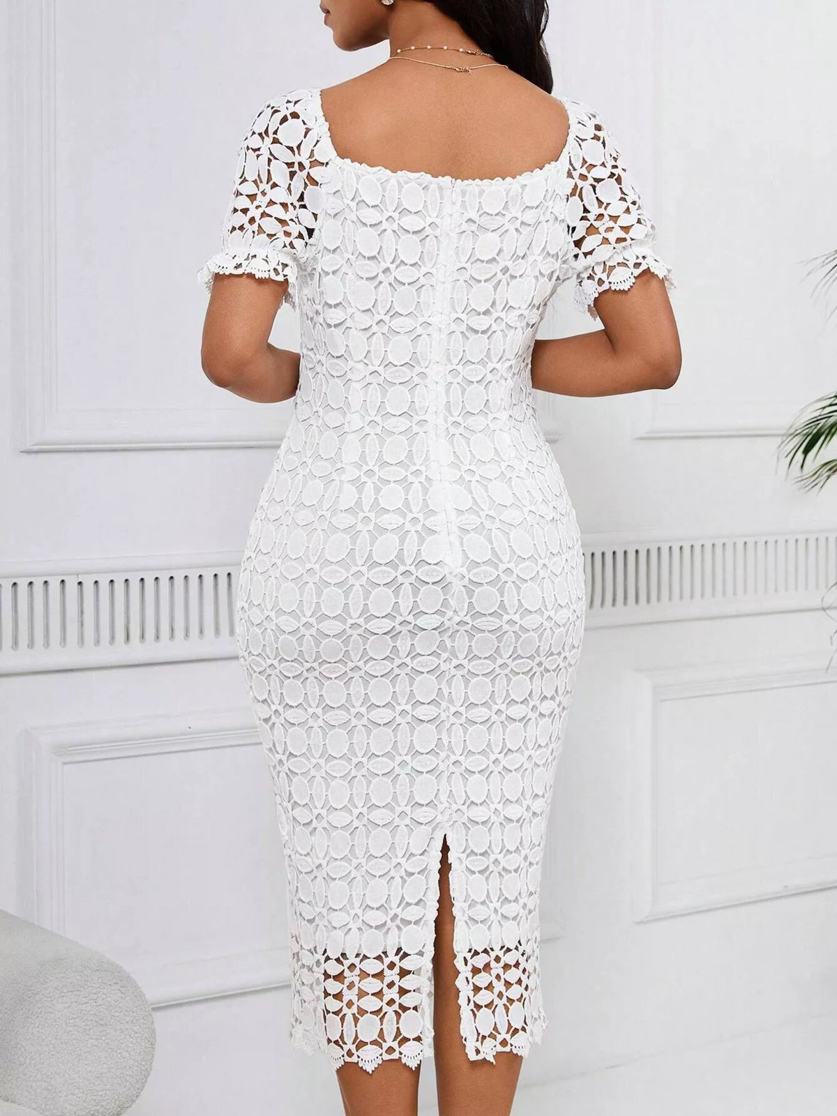 Lace Short Sleeve Midi Dress (4)