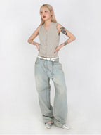 Straight Cylinder Floor Mopping Baggy Jeans photo 2