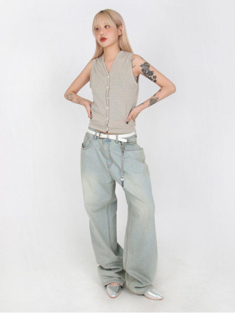 Straight Cylinder Floor Mopping Baggy Jeans photo 2