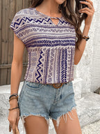 Geometric Print Short Sleeve Blouse (26)