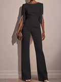 Wide-leg Jumpsuit Slit Sleeve