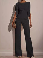 Wide-leg Jumpsuit Slit Sleeve