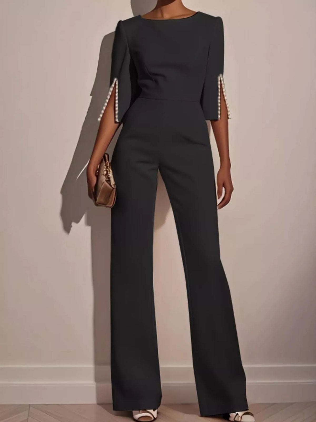 Wide-leg Jumpsuit Slit Sleeve