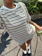 Striped Short Sleeve Top Shorts Set (9)