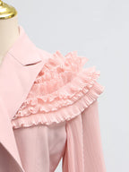 Frill Lapel Collar Top Pleated Skirt Set (13)
