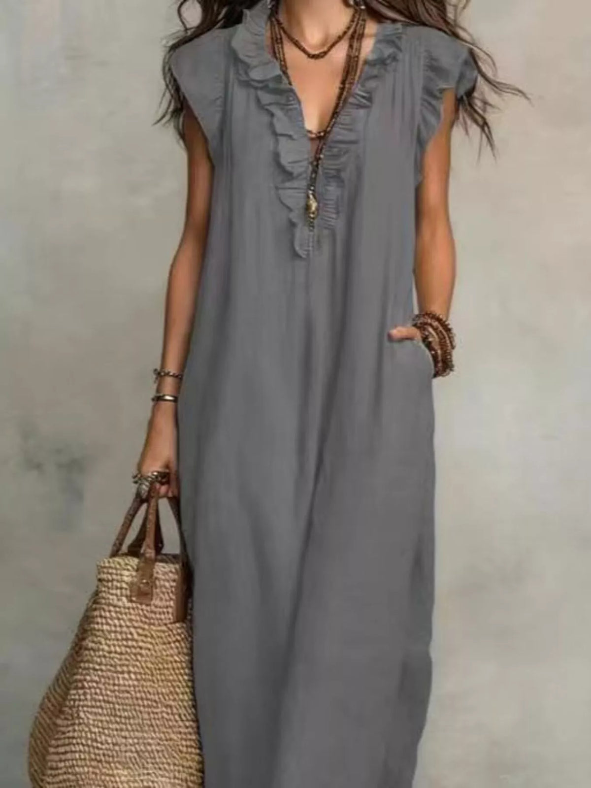 Full Size Bohemian Ruffle Neck Maxi Dress Plus (8)