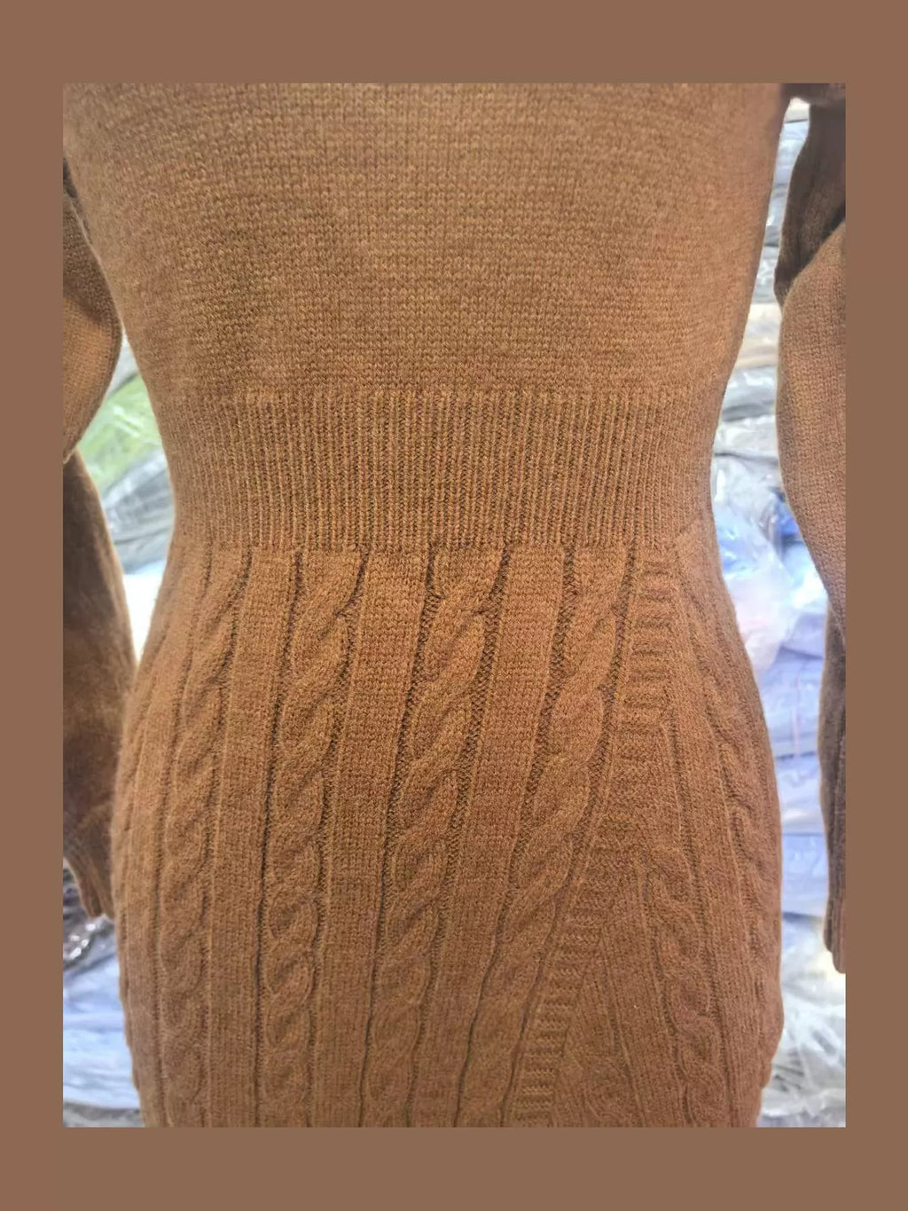 Full Size Mock Neck Cable Knit Sweater Dress Front Slit Plus (8)